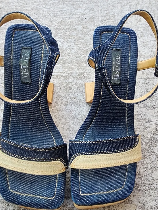 Vintage Y2K Splash Denim Platform Unique Cutout Heel Platform Sandals, Sz 6 - Picture 5 of 10